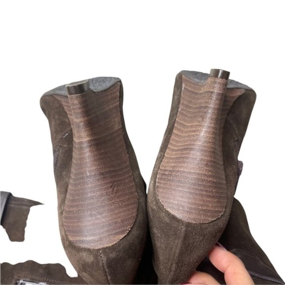 ZARA Brown Suede Leather Wedge Cuffed Knee High Boots Size 37 Made in Spain GUC - Picture 7 of 10